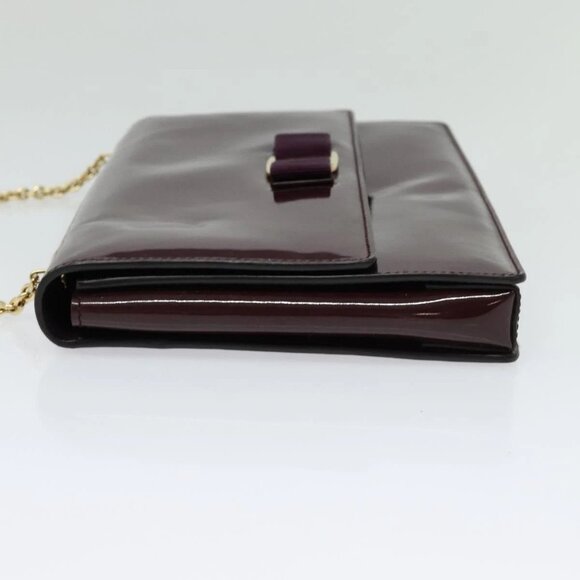 Salvatore Ferragamo Vala Chain Shoulder Bag Patent Purple Gold - Picture 4 of 16